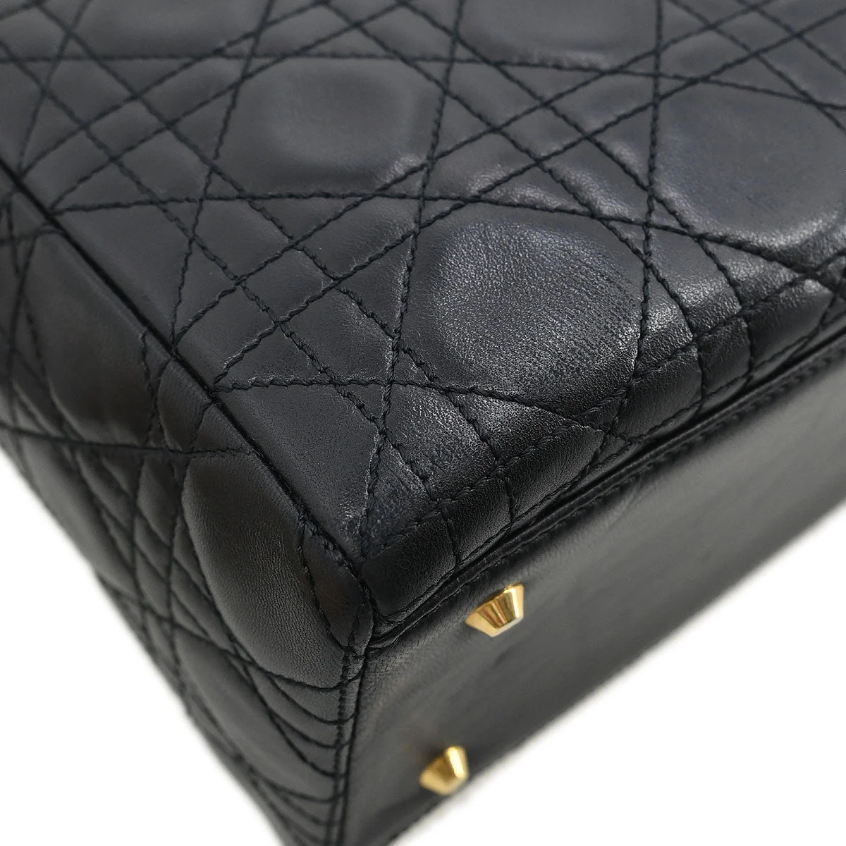 Christian Dior Black Lambskin Medium Lady Dior Cannage 2way Shoulder Handbag - Image 4