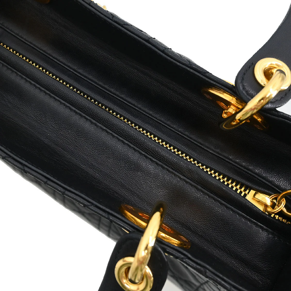 Christian Dior Black Lambskin Medium Lady Dior Cannage 2way Shoulder Handbag - Image 7