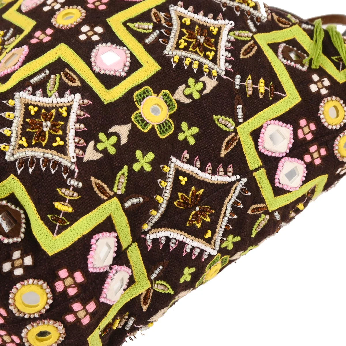Fendi Brown Canvas Beads Embroidered Tote Handbag - Image 5