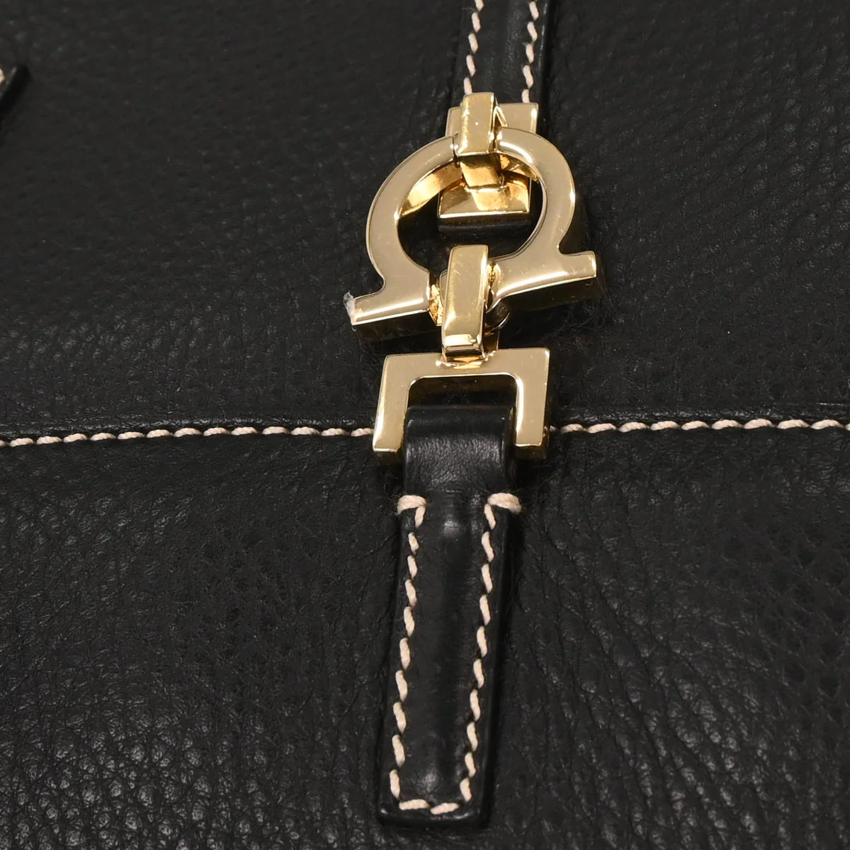 Salvatore Ferragamo Black Leather Gancini Handbag - Image 4