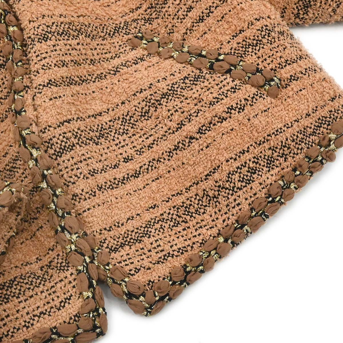 Chanel 2018 Collarless Single Breasted Tweed Jacket Brown #42 - Image 4