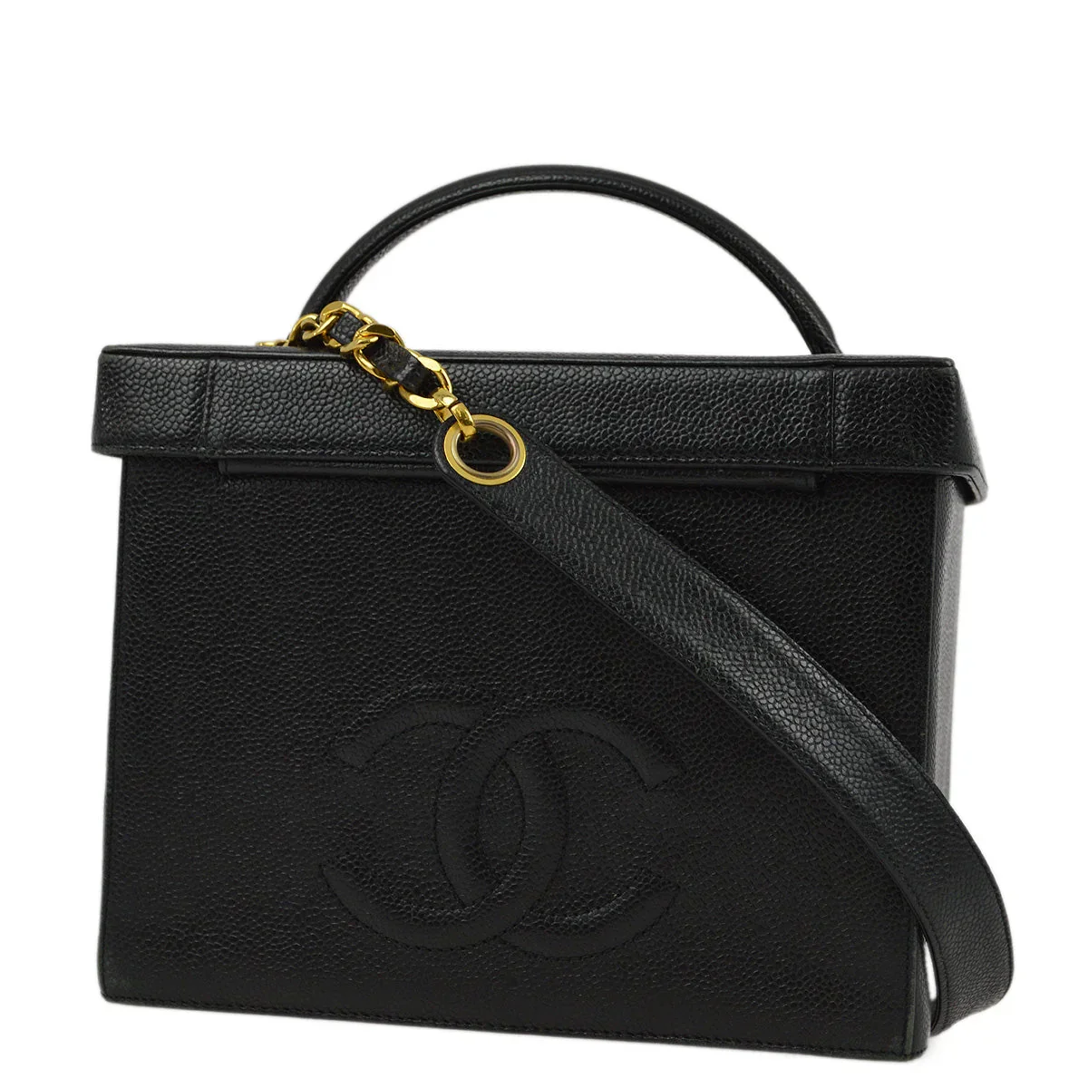 Chanel 1994-1996 Black Caviar Vanity 2way Shoulder Handbag - Image 2