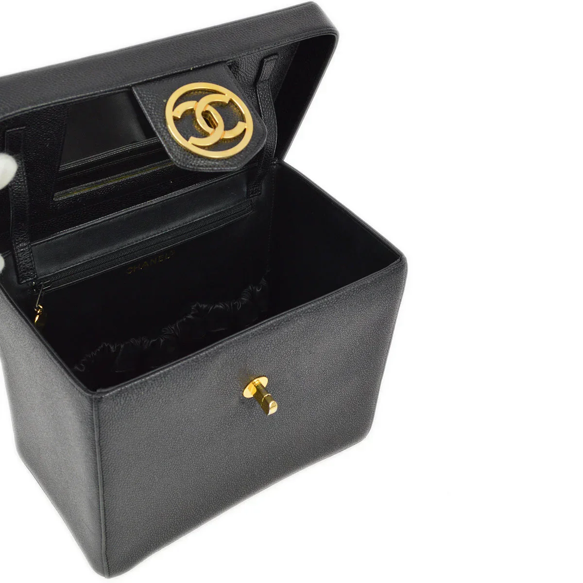 Chanel 1994-1996 Black Caviar Vanity 2way Shoulder Handbag - Image 6