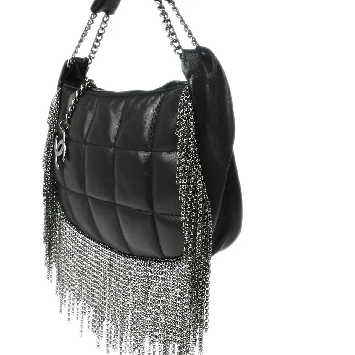 Chanel Black Lambskin Choco Bar Fringe Handbag - Image 3