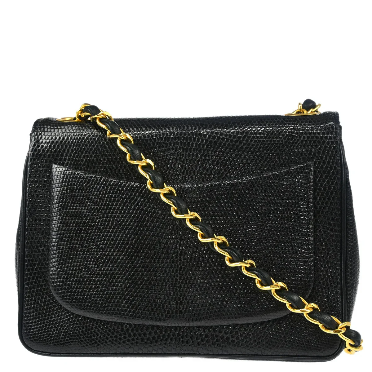 Chanel 1989-1991 * Black Lizard Mini Classic Square Flap Shoulder Bag - Image 2