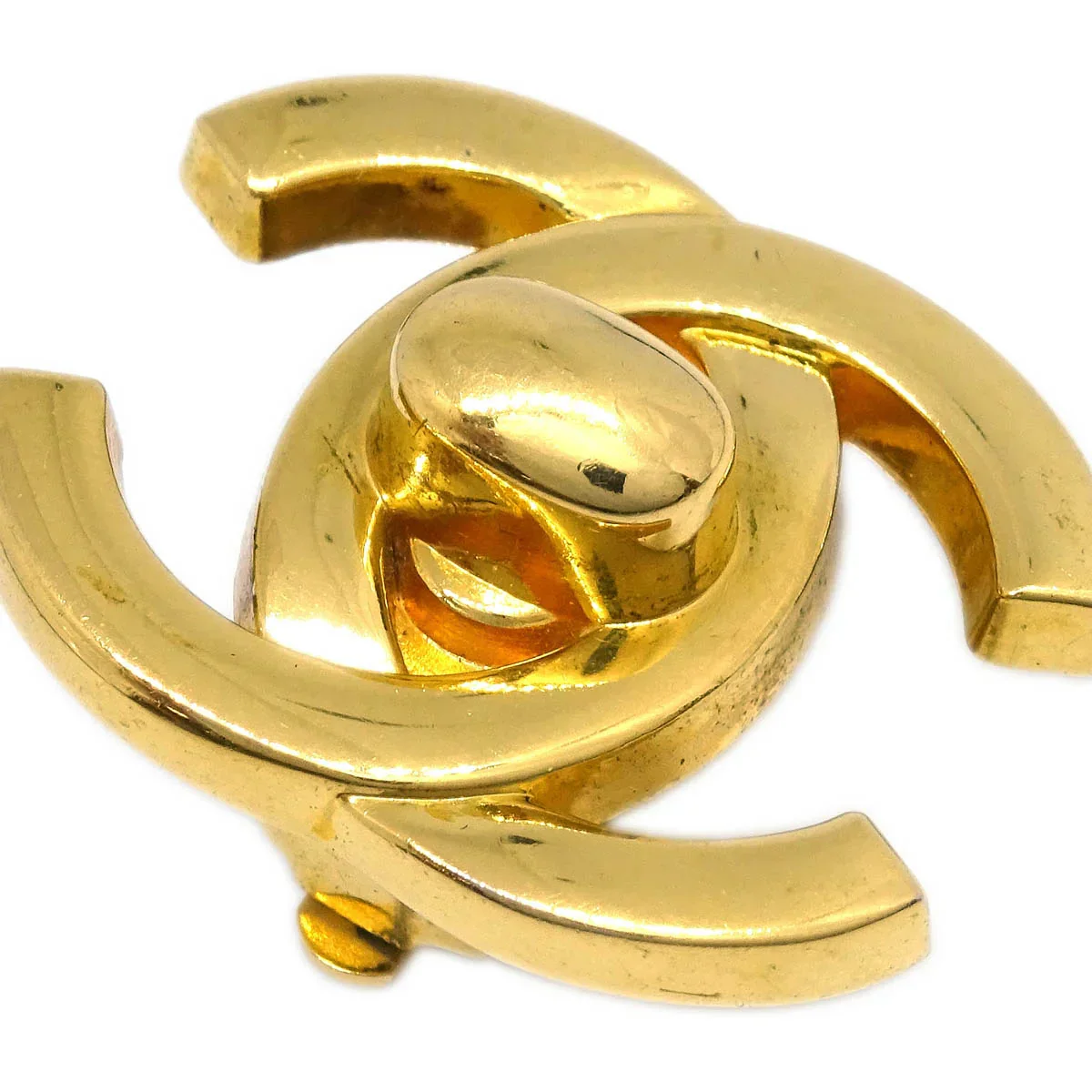 Chanel CC Turnlock Earrings Clip-On Gold Large 96P - Image 2