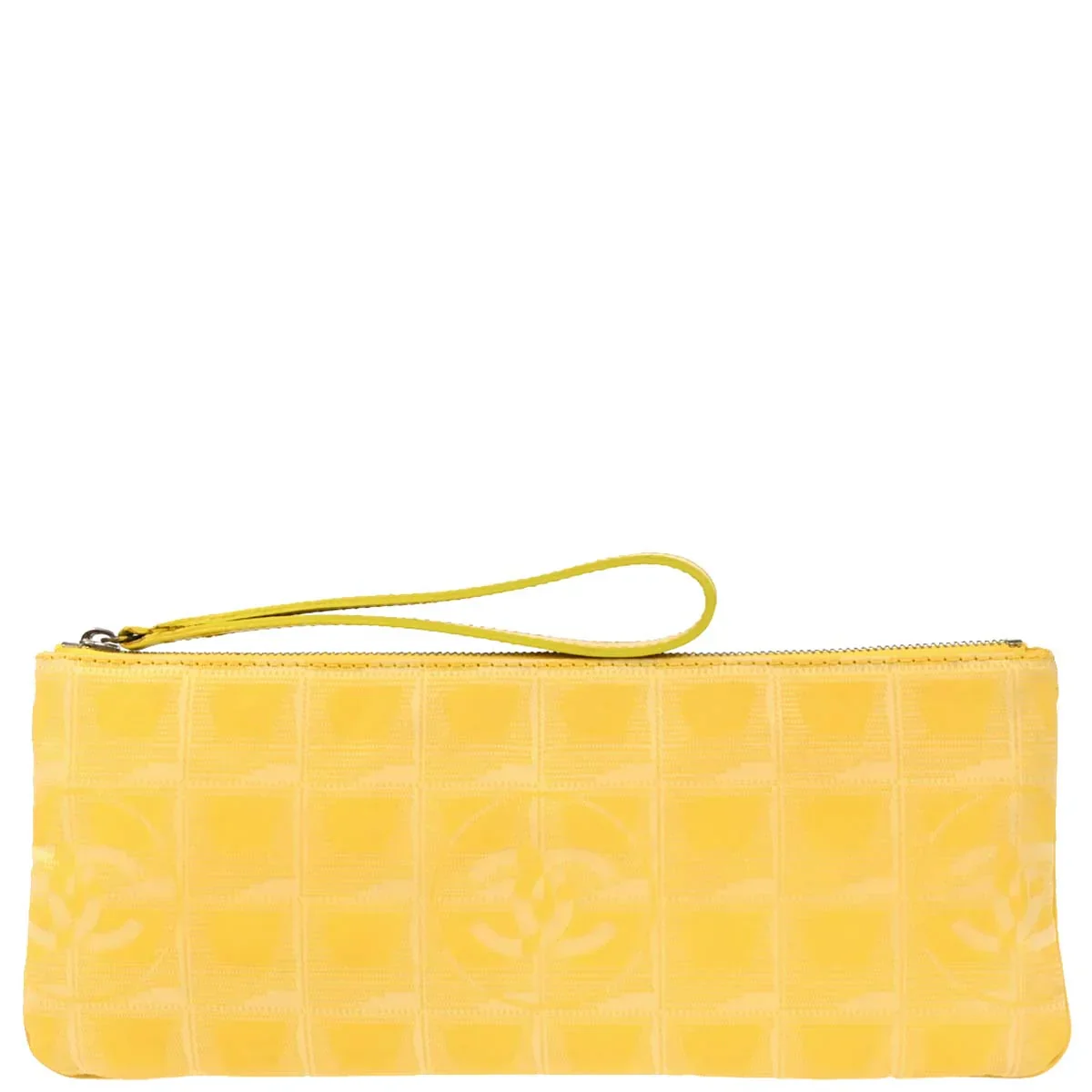 Chanel Yellow Jacquard Nylon Travel Line Clutch Bag
