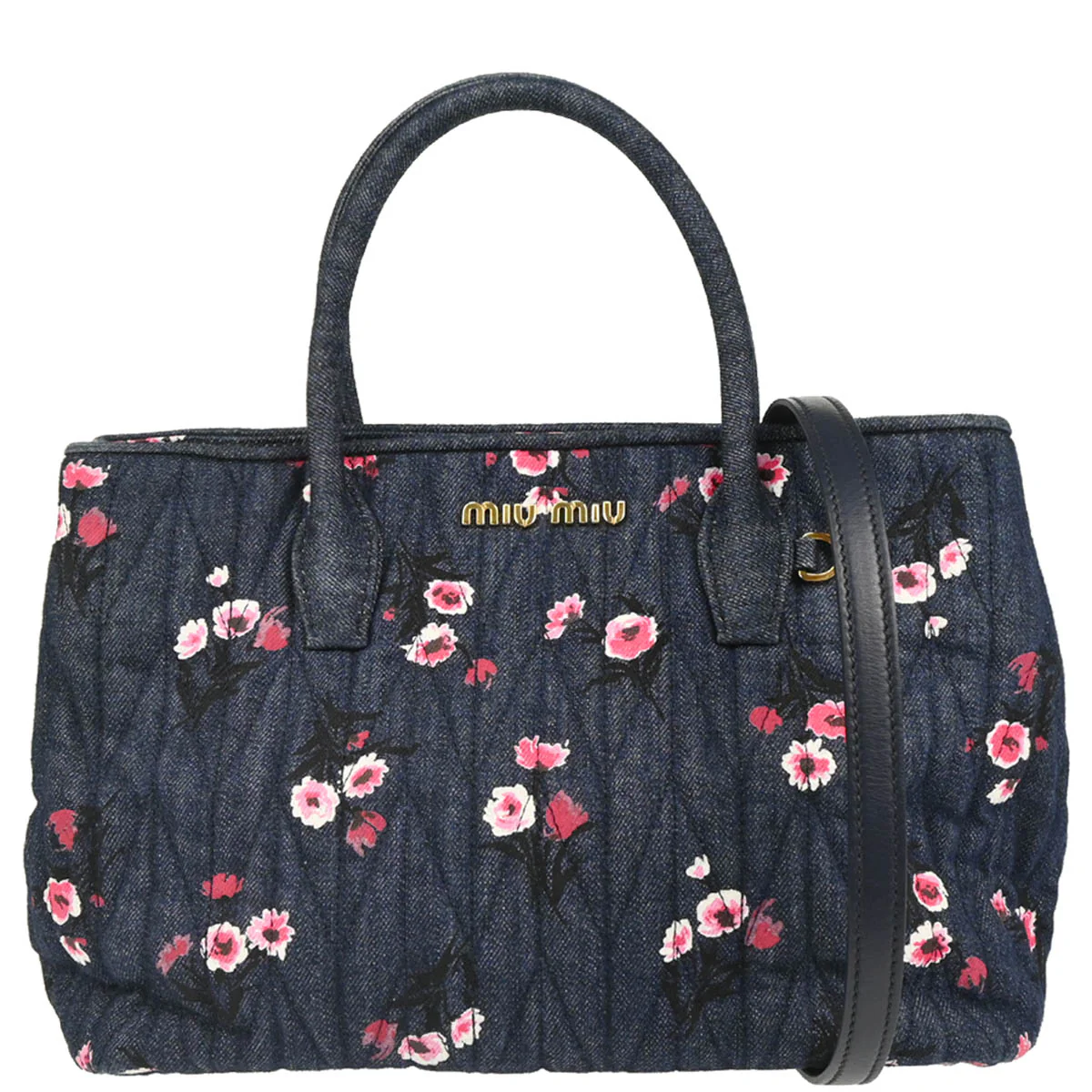 Miu Miu Navy Denim Matelasse 2way Tote Bag