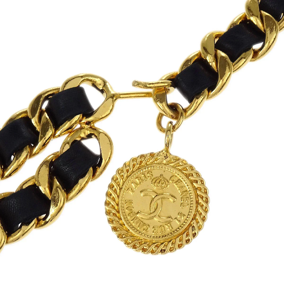 Chanel Chain Belt Medallion Gold Black Small Good - Image 3