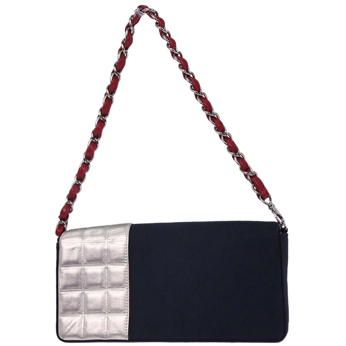 Chanel 2001-2003 Navy Silver Canvas No.5 Choco Bar Handbag - Image 2