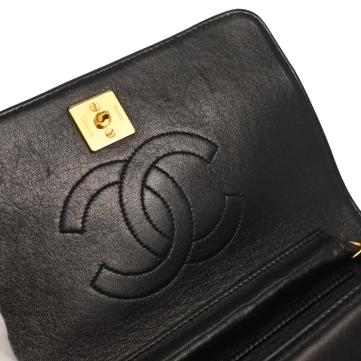 Chanel Black Lambskin Pushlock Mini Full Flap Shoulder Bag - Image 15