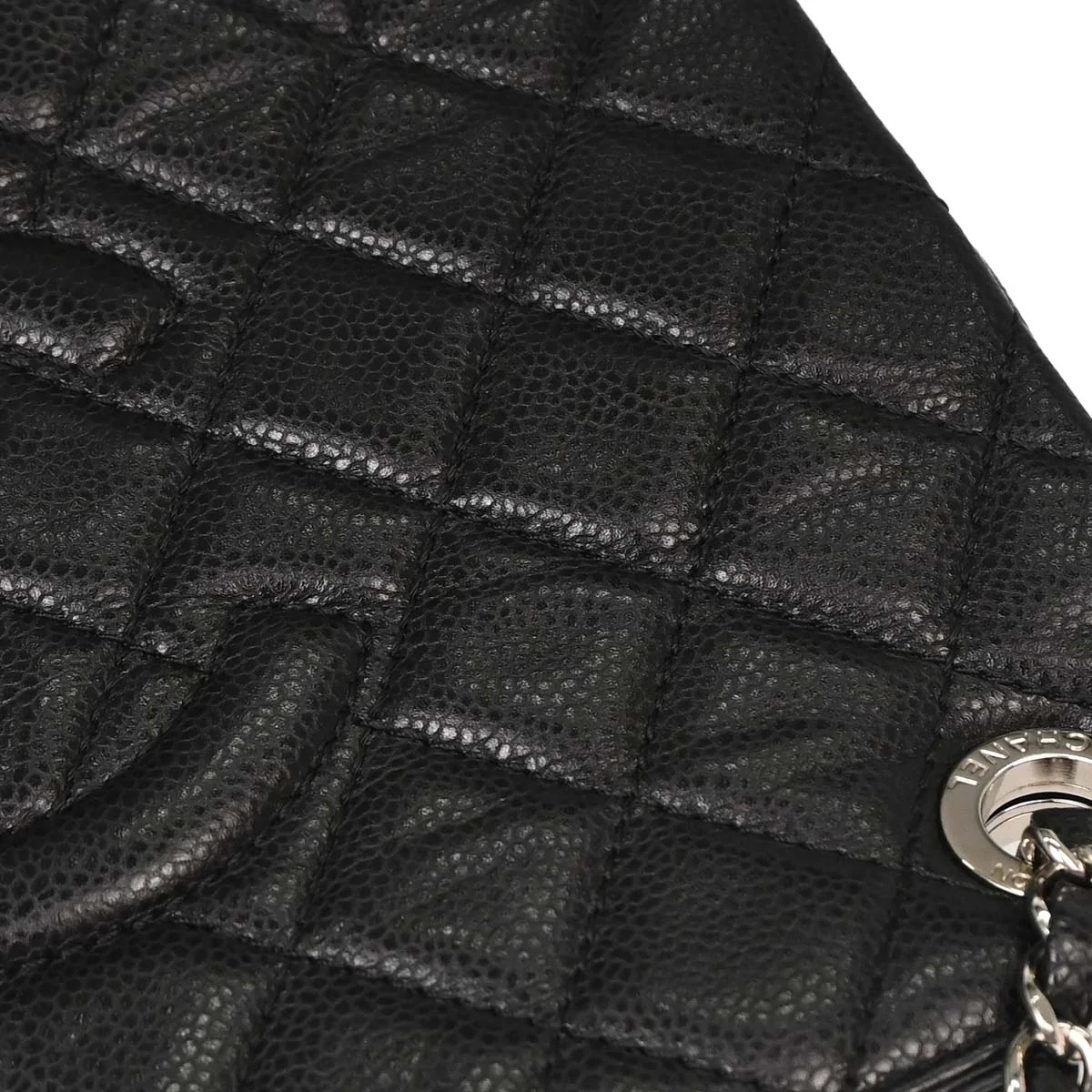 Chanel 2012-2013 Black Caviar Skin Chain Tote Bag - Image 4