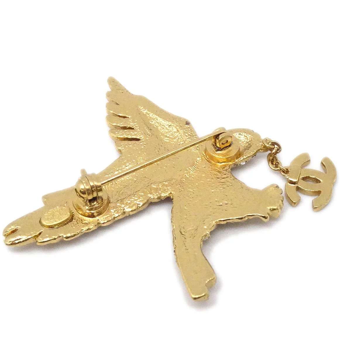 Chanel Eagle Rhinestone Brooch Pin Gold 01P - Image 3