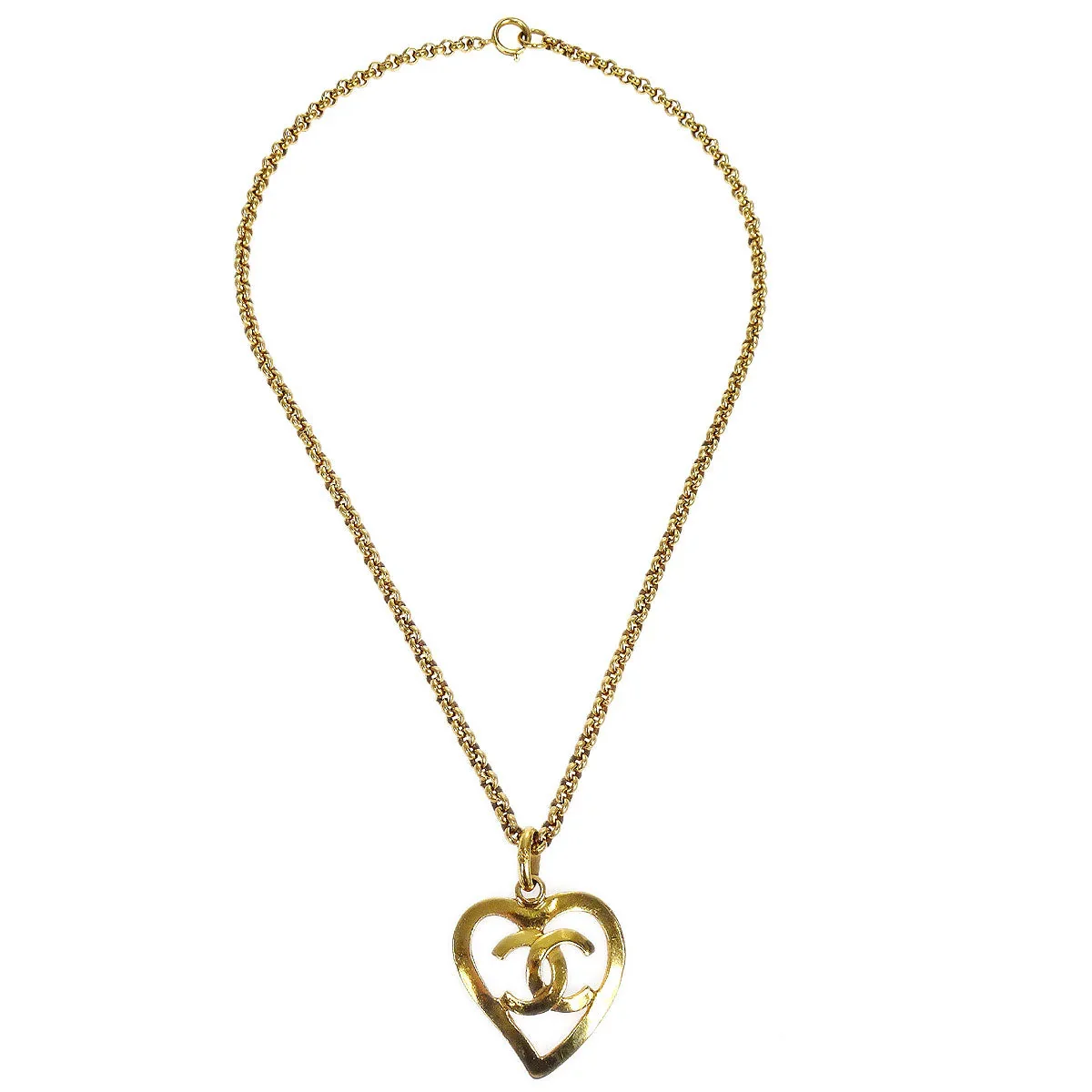 Chanel 1995 Heart Gold Chain Necklace