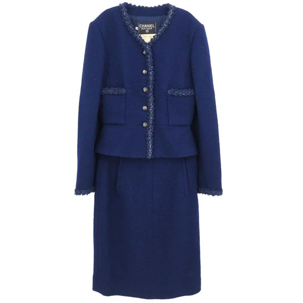 Chanel 1995 Setup Suit Jacket Skirt Navy #38