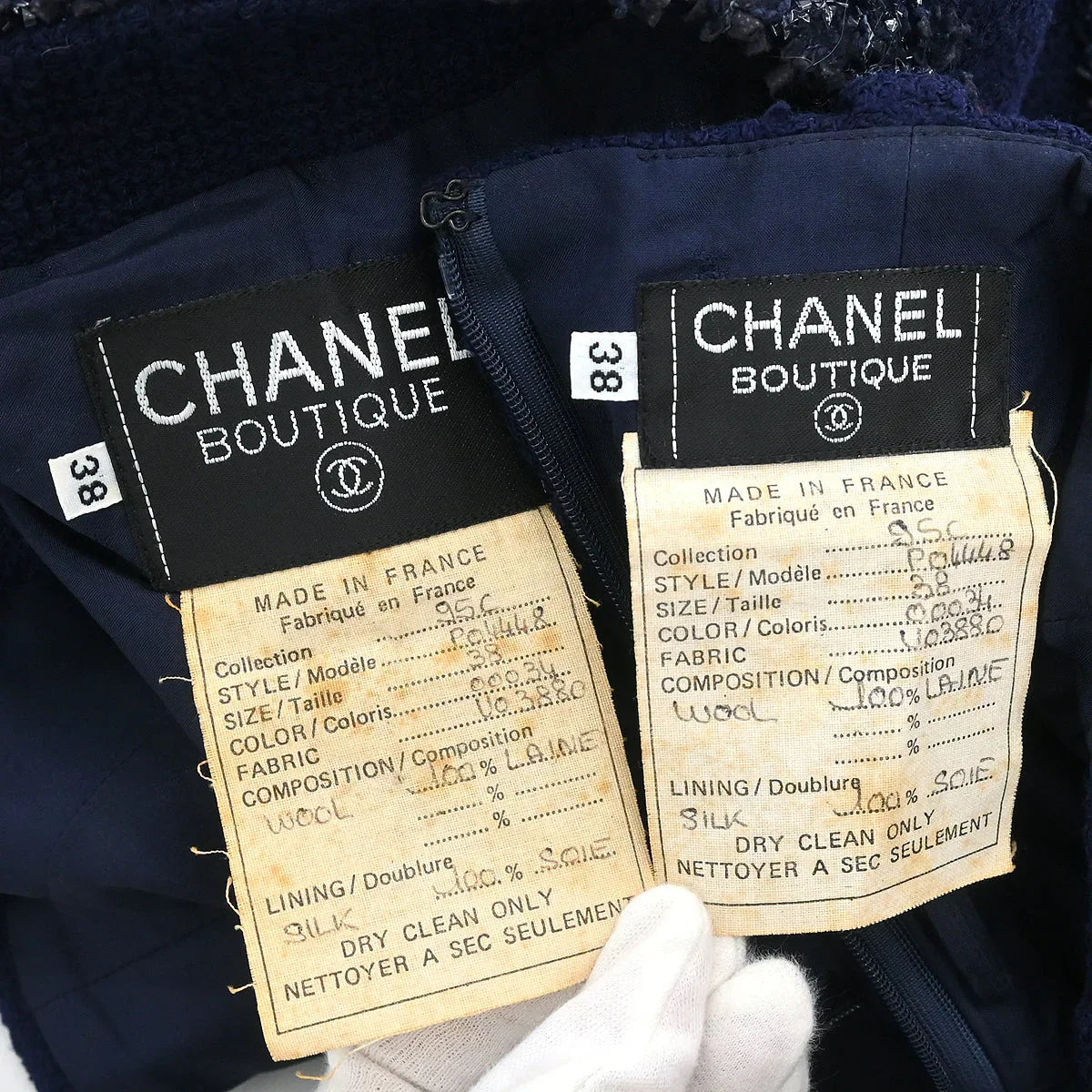 Chanel 1995 Setup Suit Jacket Skirt Navy #38 - Image 10