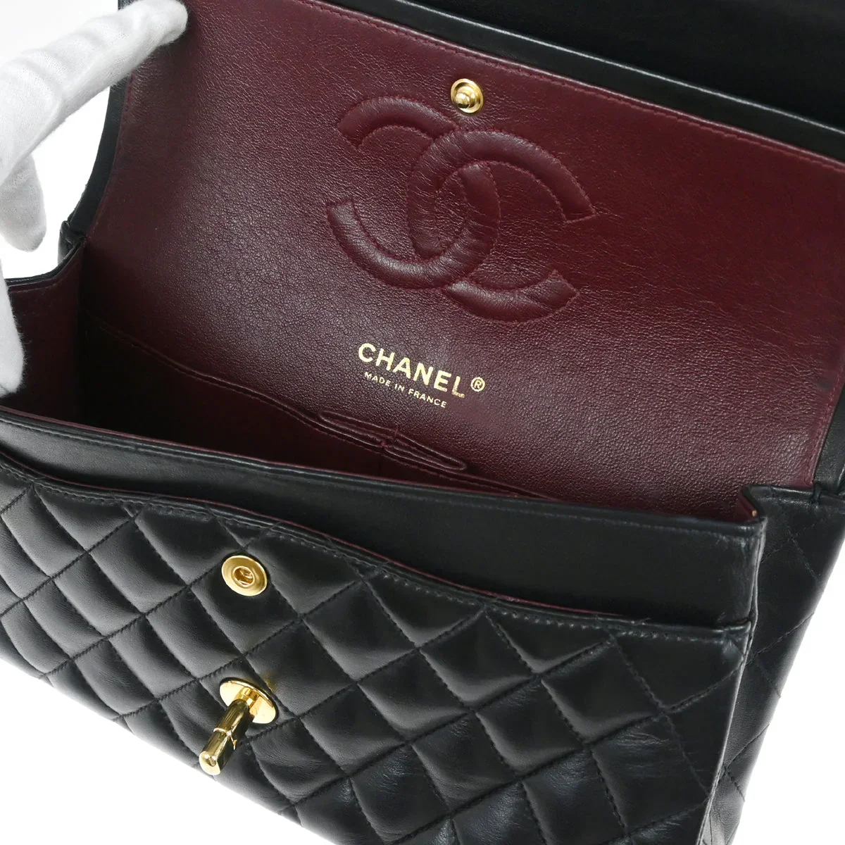 Chanel Black Lambskin Medium Classic Double Flap Shoulder Bag - Image 8