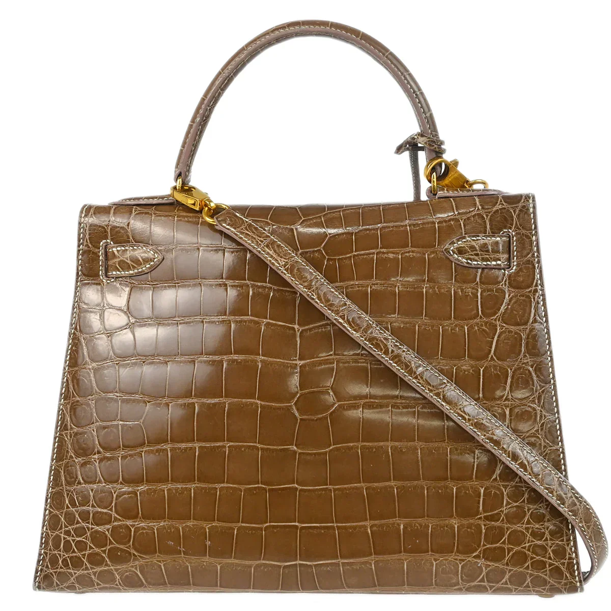 Hermes * 1991 Brown Niloticus Crocodile Kelly 28 Sellier 2way Shoulder Handbag - Image 2