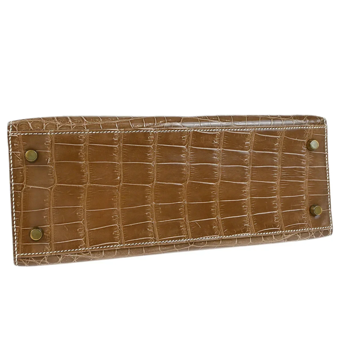 Hermes * 1991 Brown Niloticus Crocodile Kelly 28 Sellier 2way Shoulder Handbag - Image 3