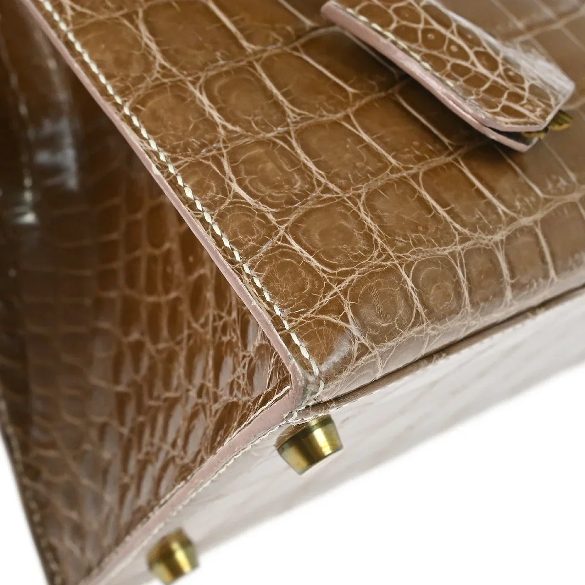 Hermes * 1991 Brown Niloticus Crocodile Kelly 28 Sellier 2way Shoulder Handbag - Image 4