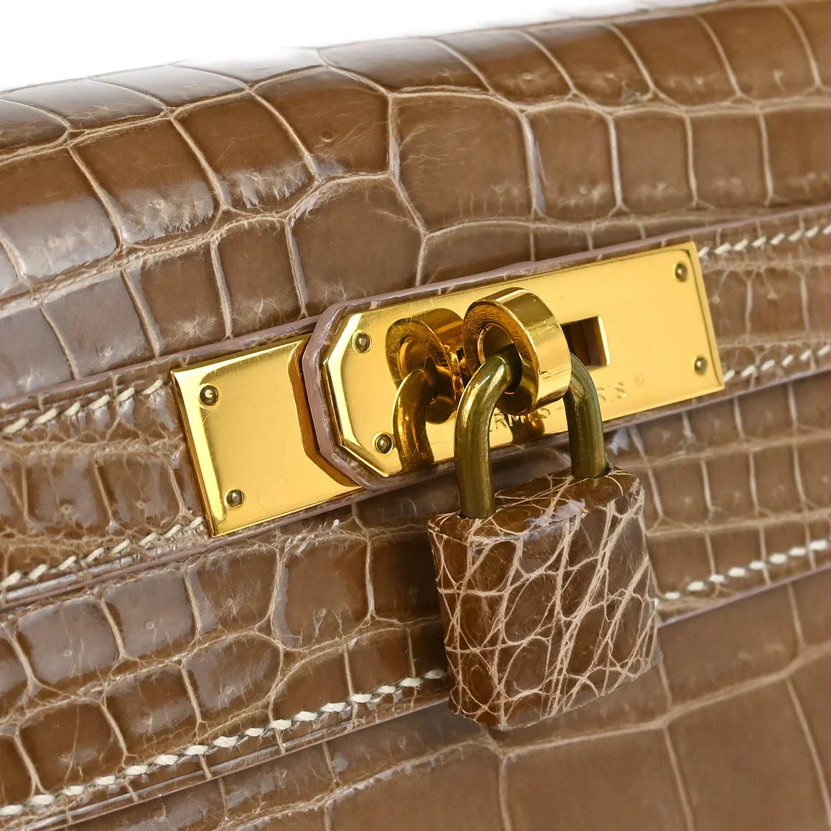 Hermes * 1991 Brown Niloticus Crocodile Kelly 28 Sellier 2way Shoulder Handbag - Image 5