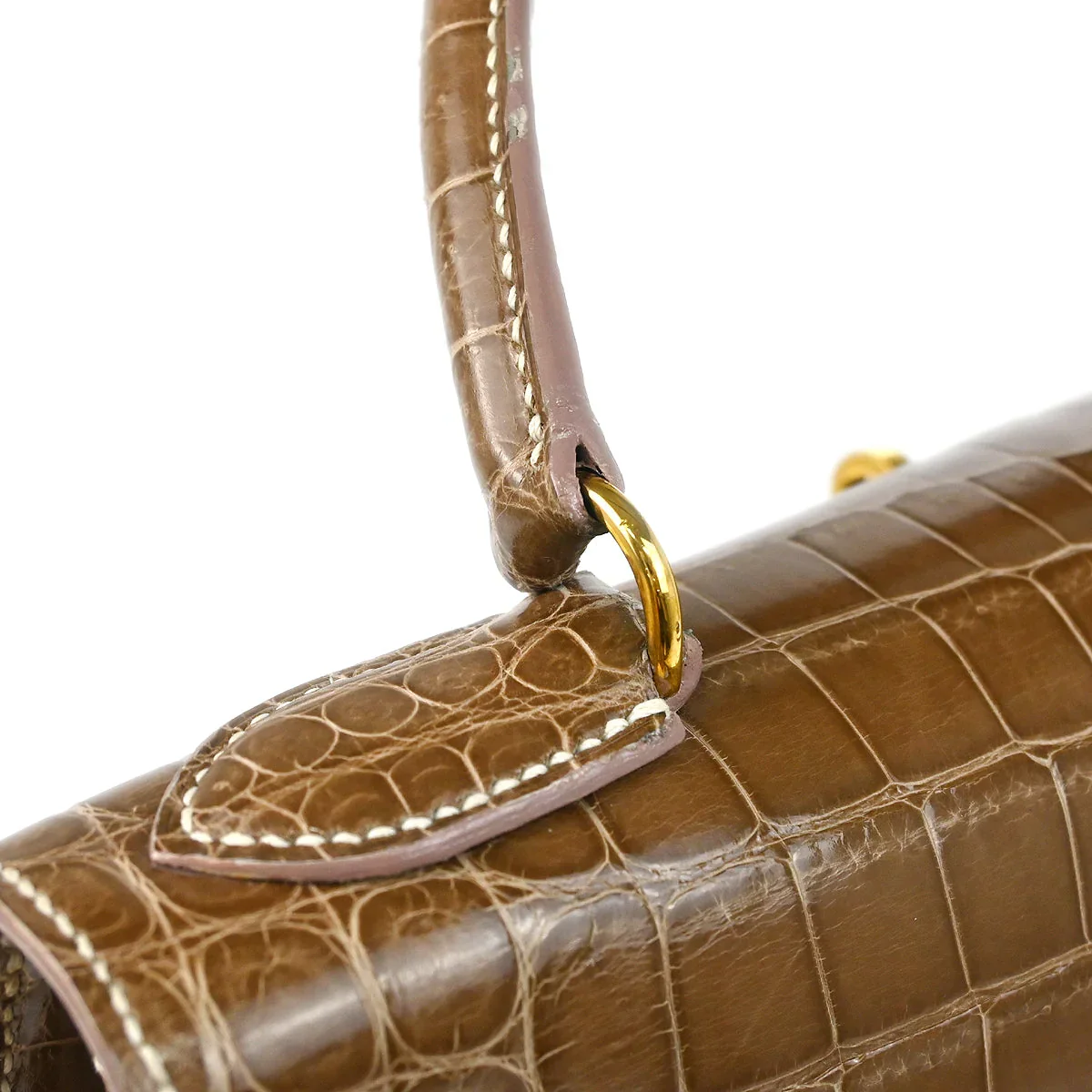 Hermes * 1991 Brown Niloticus Crocodile Kelly 28 Sellier 2way Shoulder Handbag - Image 6