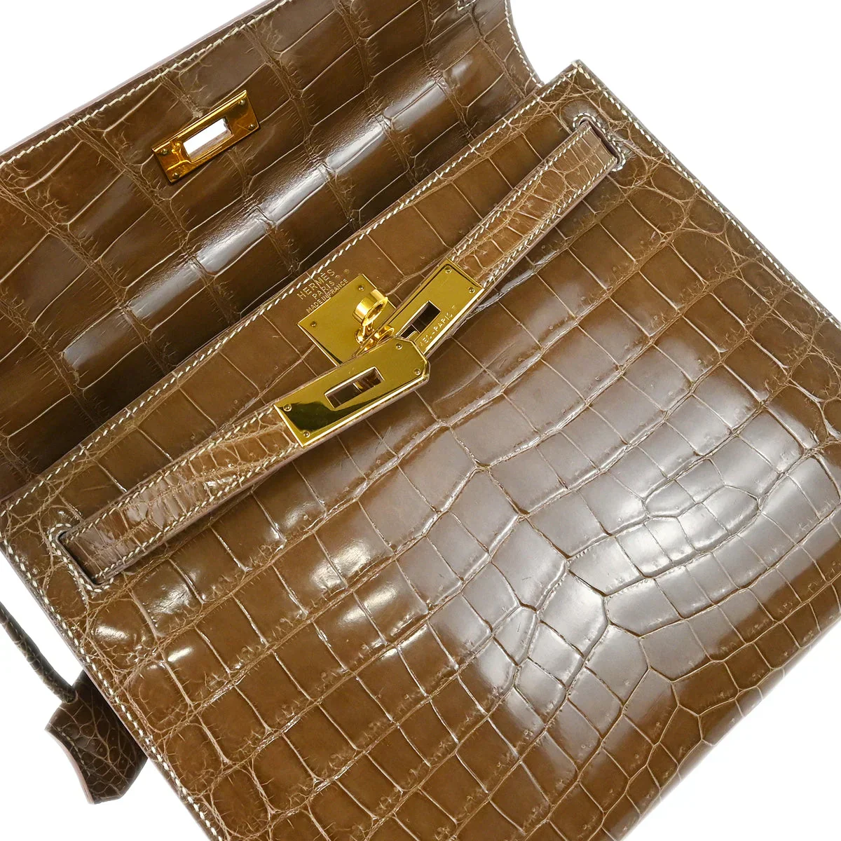 Hermes * 1991 Brown Niloticus Crocodile Kelly 28 Sellier 2way Shoulder Handbag - Image 8