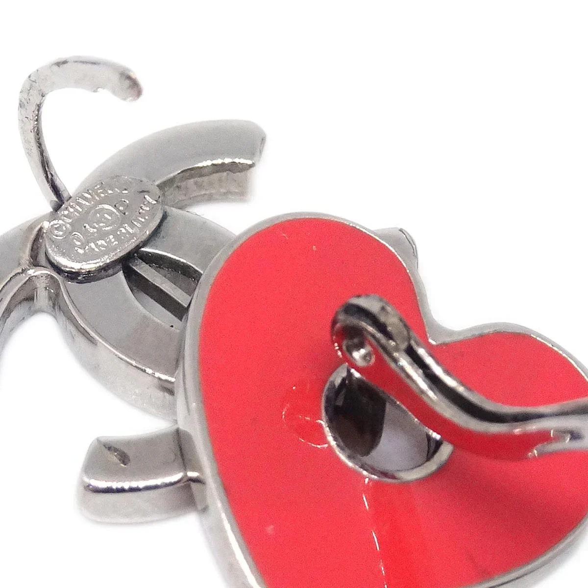 Chanel Heart Silver Dangle Piercing Earrings 04P - Image 4