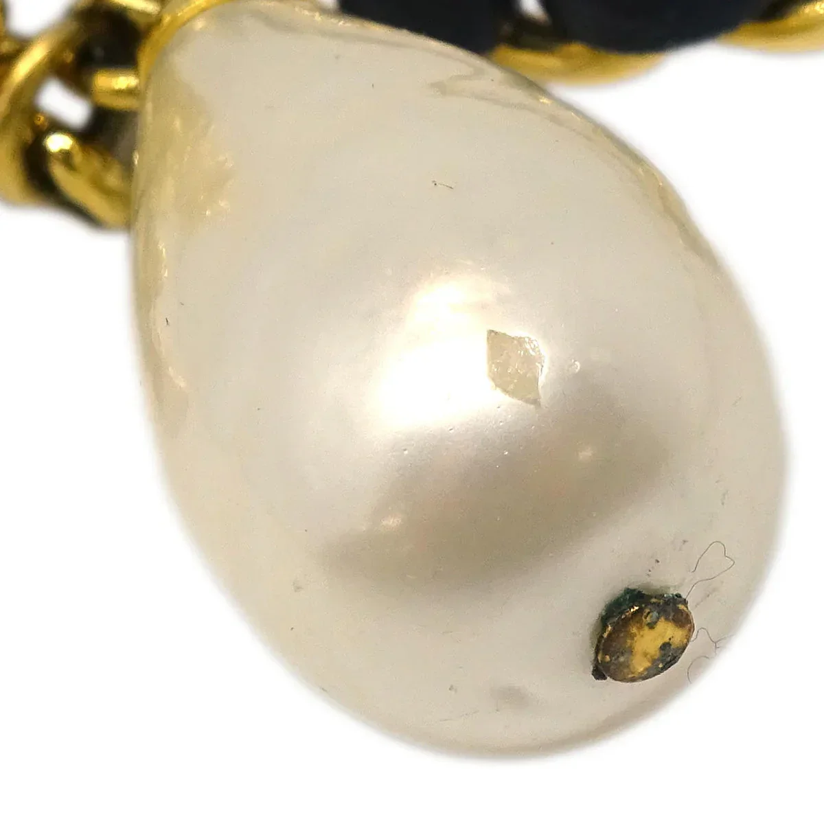 Chanel Hoop Earrings Gold Costume Pearl Clip-On 95A - Image 3