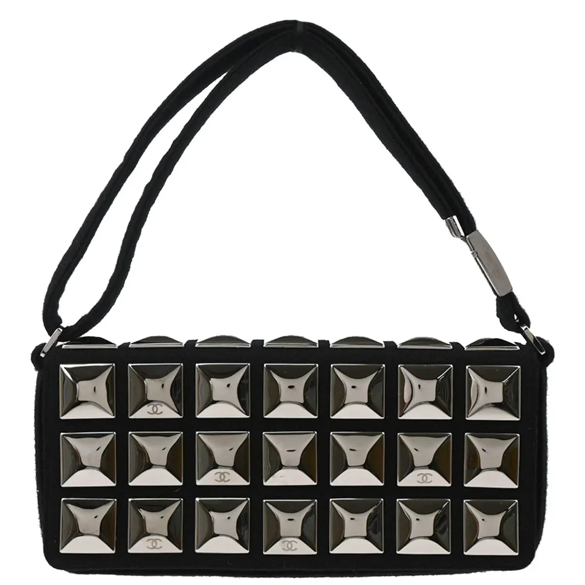 Chanel 2003-2004 Black Cotton Ice Cube Shoulder Bag