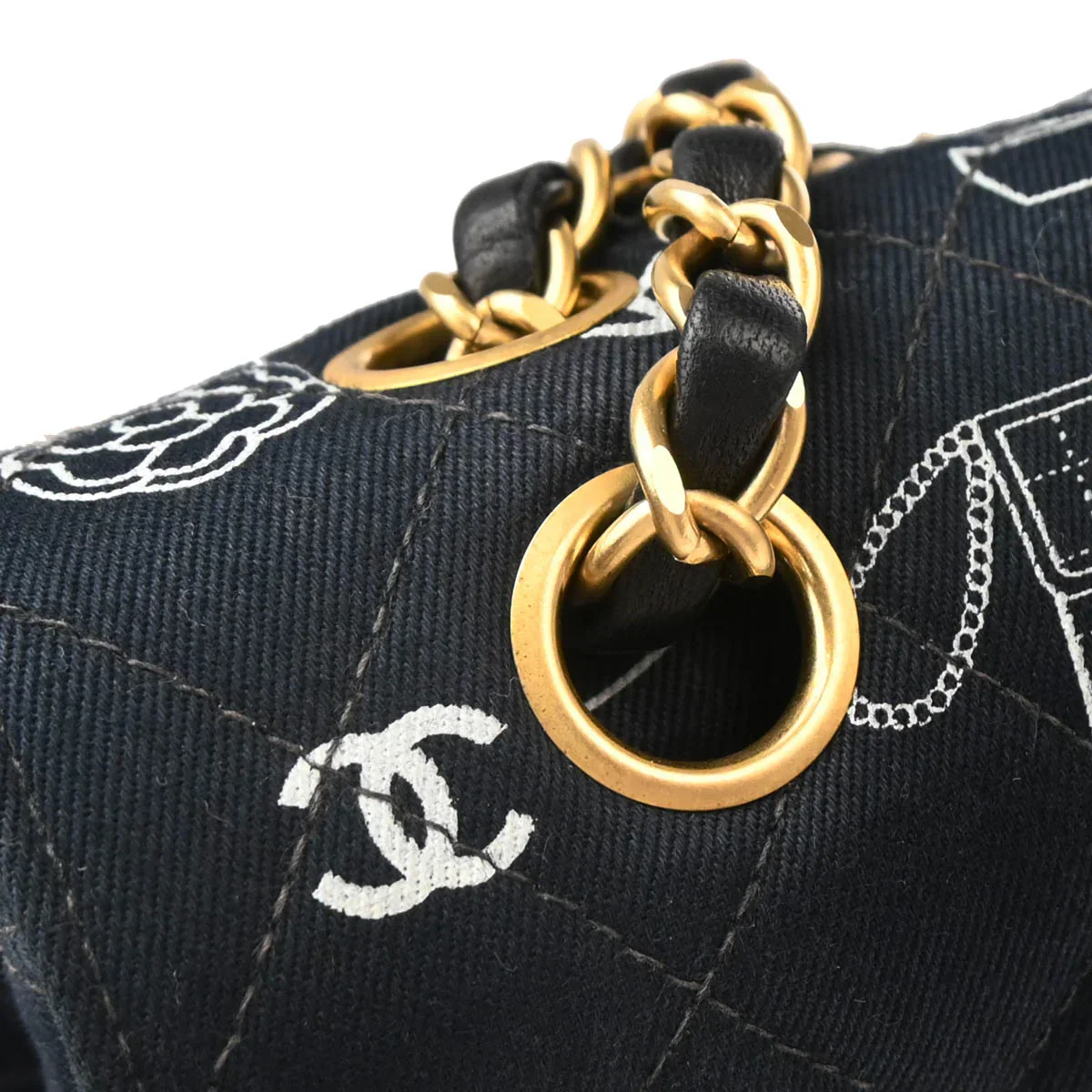 Chanel 2002-2003 Navy Canvas Icon Medium Classic Double Flap Shoulder Bag - Image 5