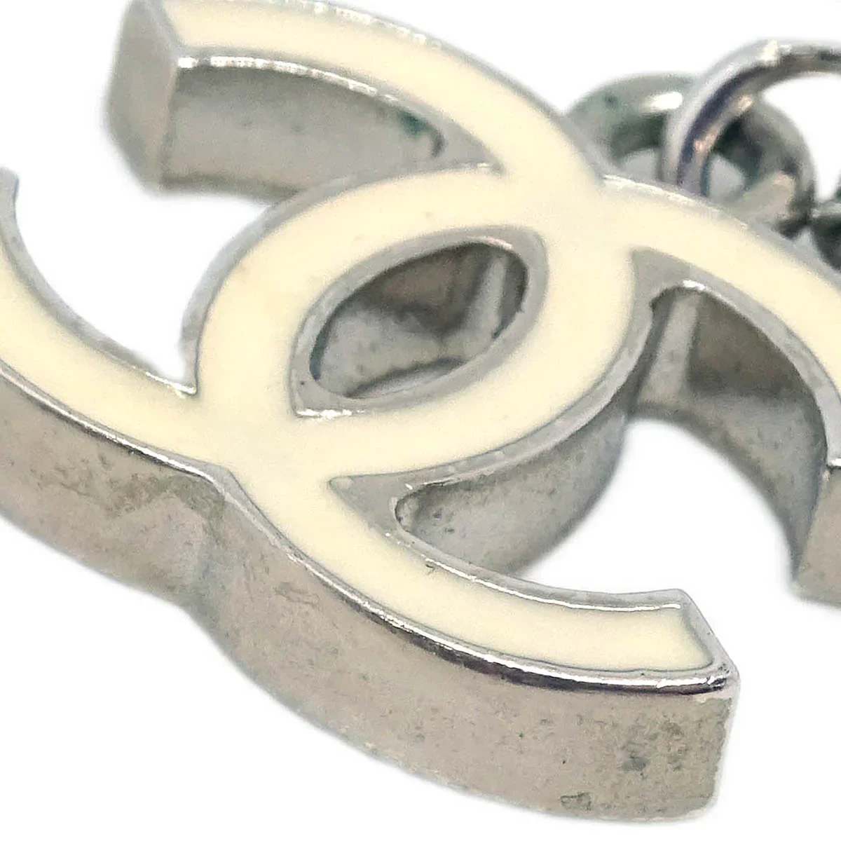 Chanel CC Chain Necklace Silver White 06V - Image 3