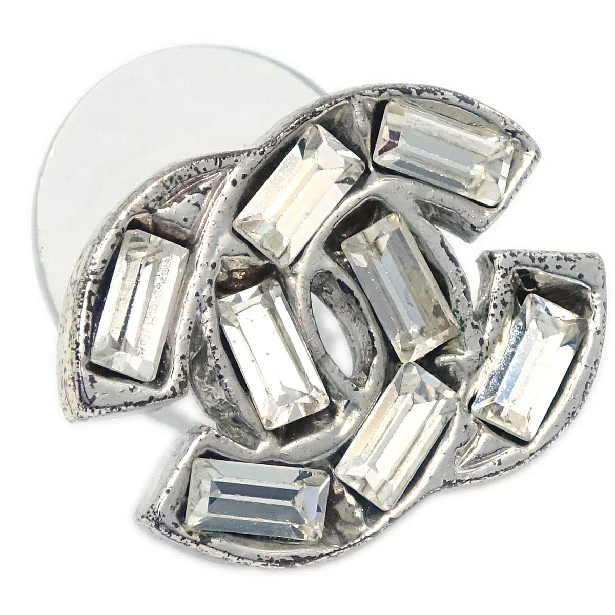 Chanel CC Piercing Earrings Silver Rhinestone 01P - Image 2