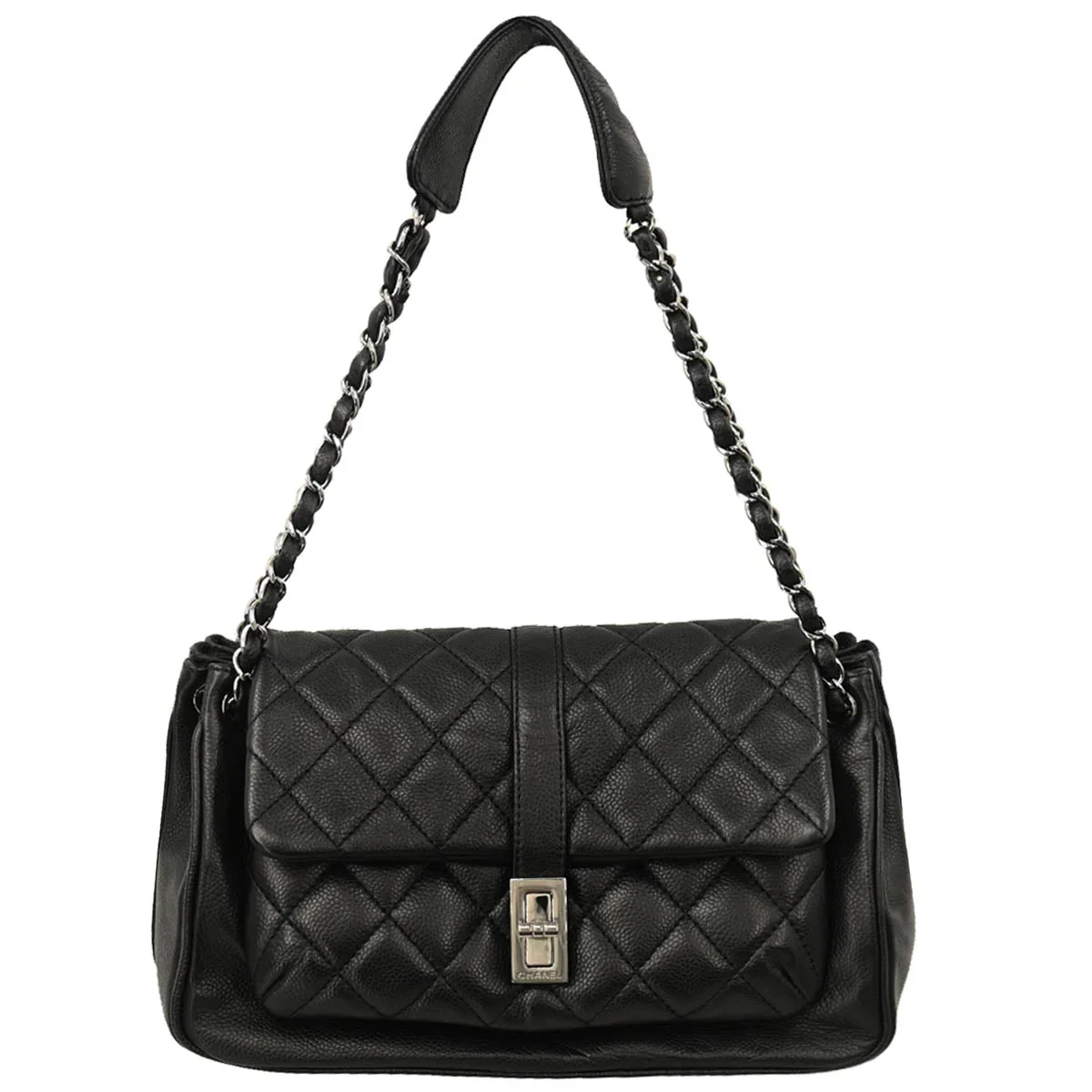Chanel 2005-2006 Black Caviar Mademoiselle Lock Handbag