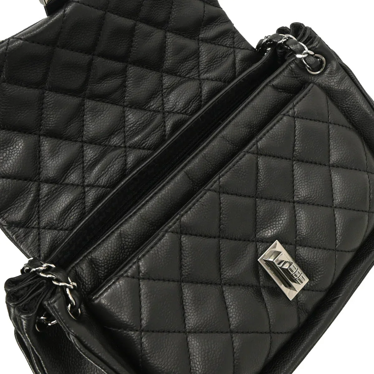 Chanel 2005-2006 Black Caviar Mademoiselle Lock Handbag - Image 7