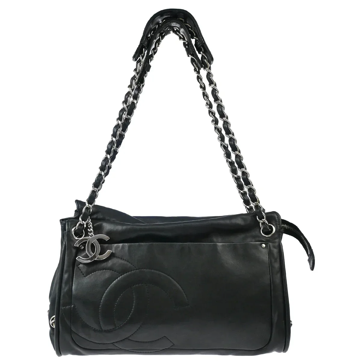 Chanel 2006-2008 Black Calfskin Chain Tote Handbag