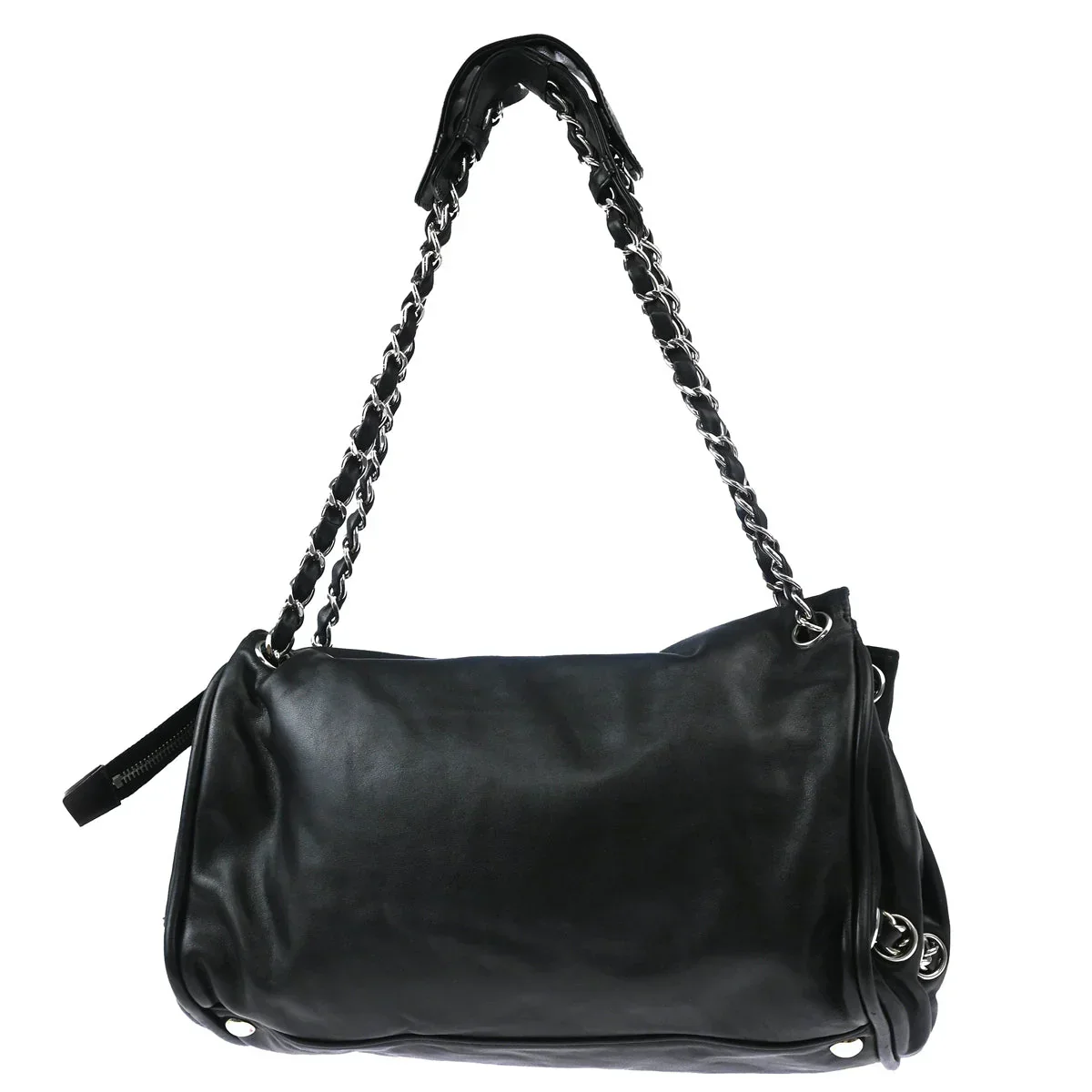 Chanel 2006-2008 Black Calfskin Chain Tote Handbag - Image 2