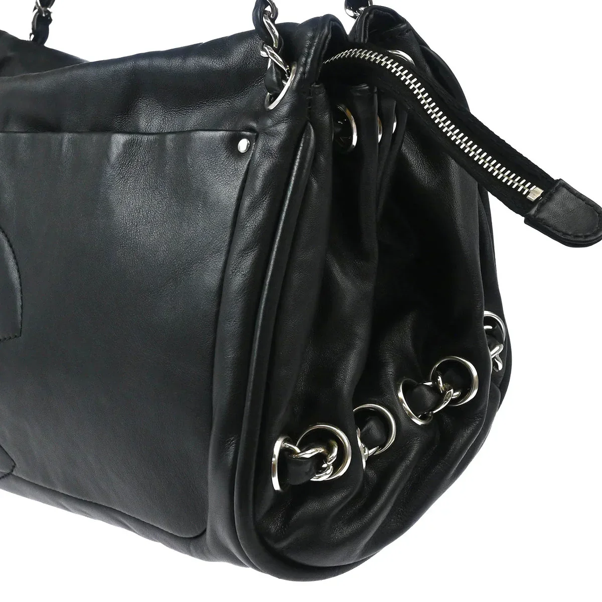 Chanel 2006-2008 Black Calfskin Chain Tote Handbag - Image 3