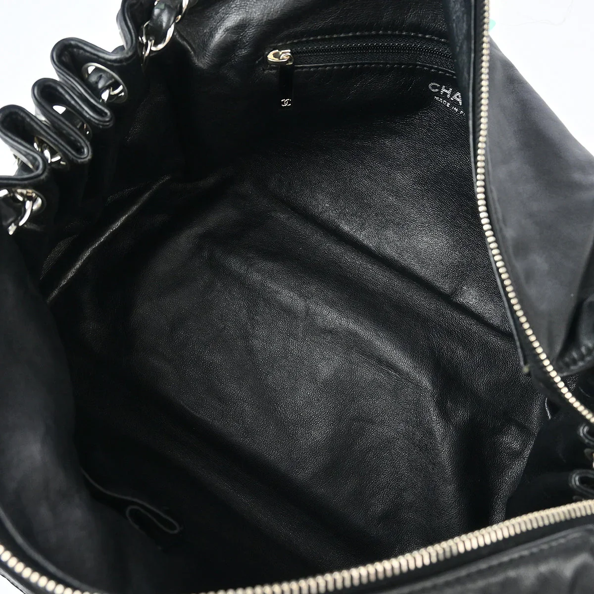 Chanel 2006-2008 Black Calfskin Chain Tote Handbag - Image 7