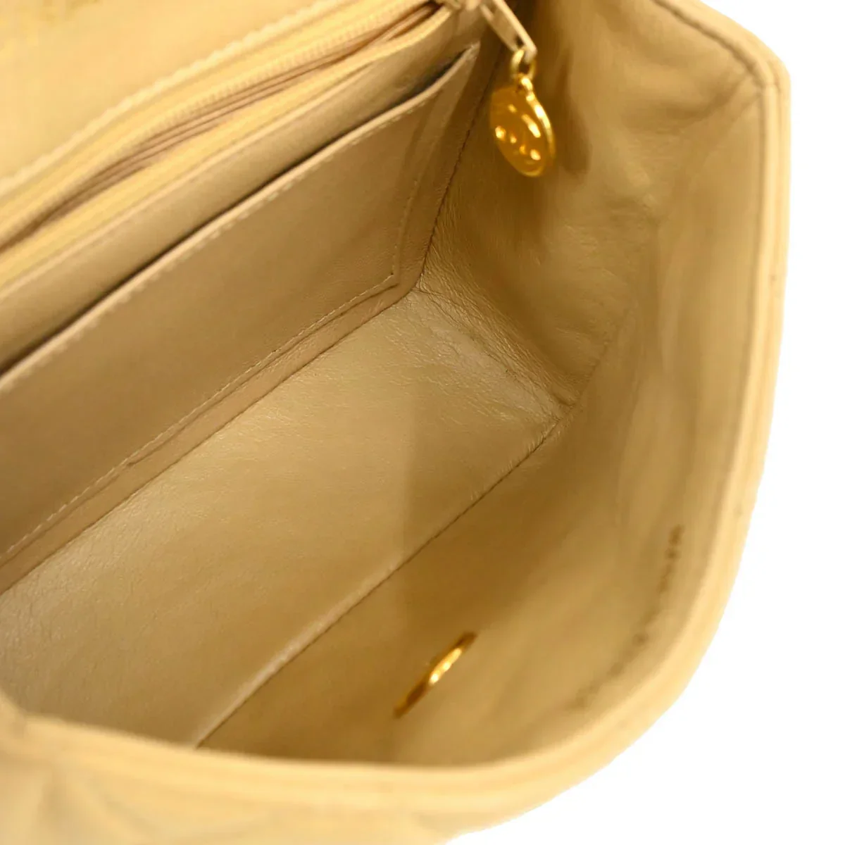 Chanel 1994-1996 Beige Lambskin Mini Classic Square Flap Shoulder Bag - Image 10