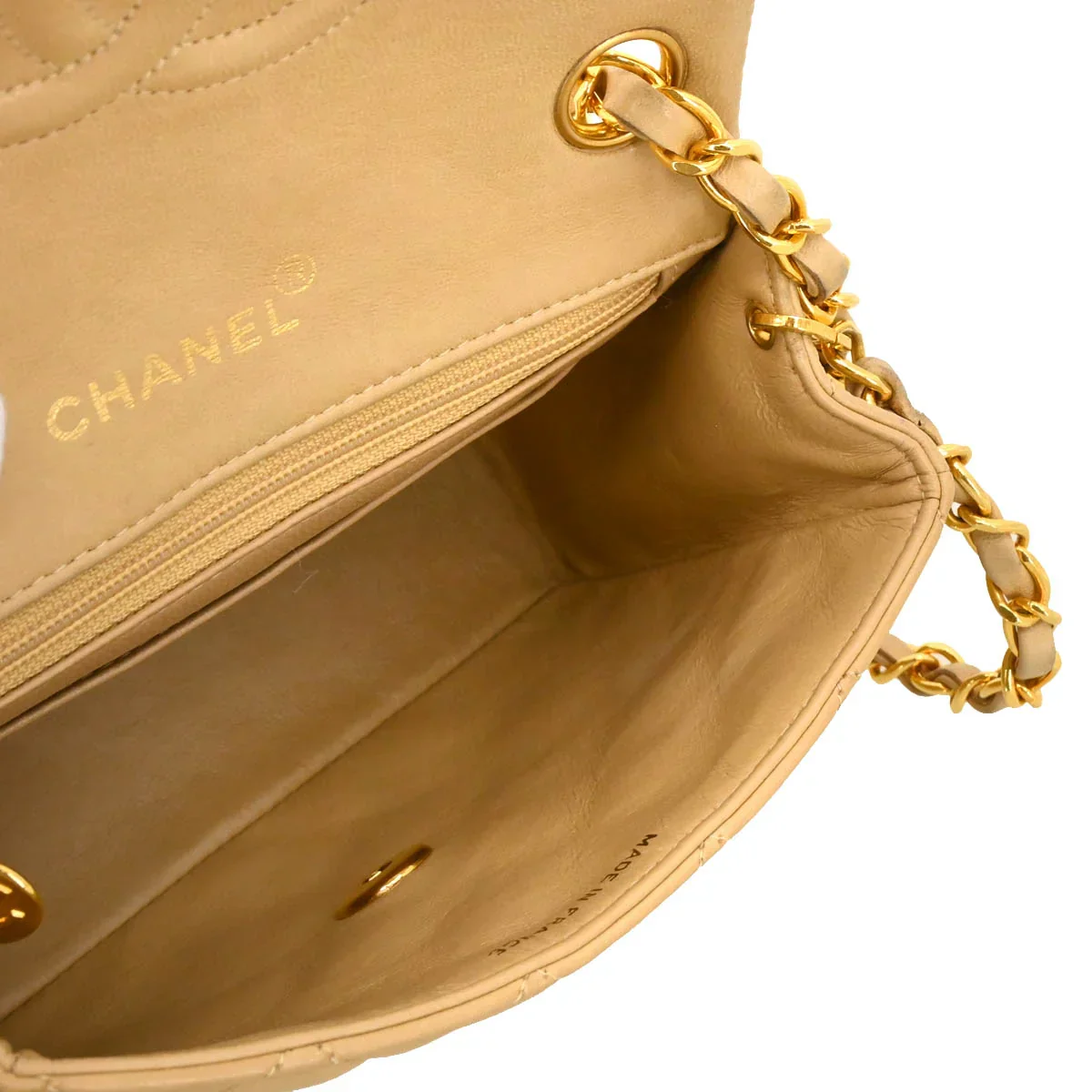Chanel 1994-1996 Beige Lambskin Mini Classic Square Flap Shoulder Bag - Image 4