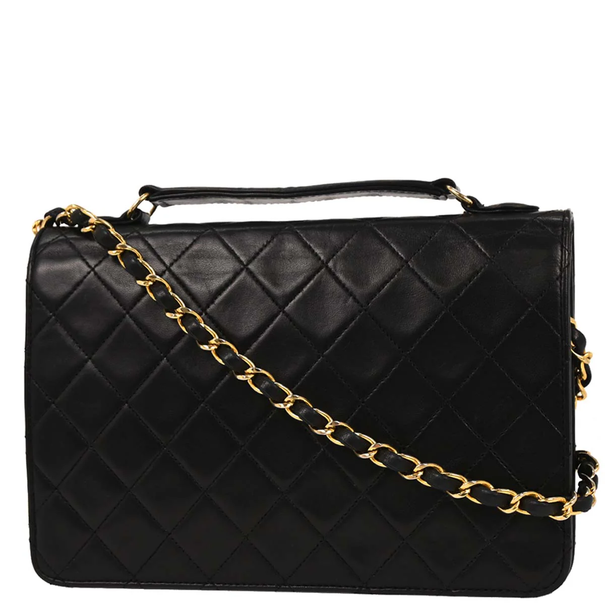 Chanel 1989-1991 Black Lambskin Double Turnlock Shoulder Bag - Image 2