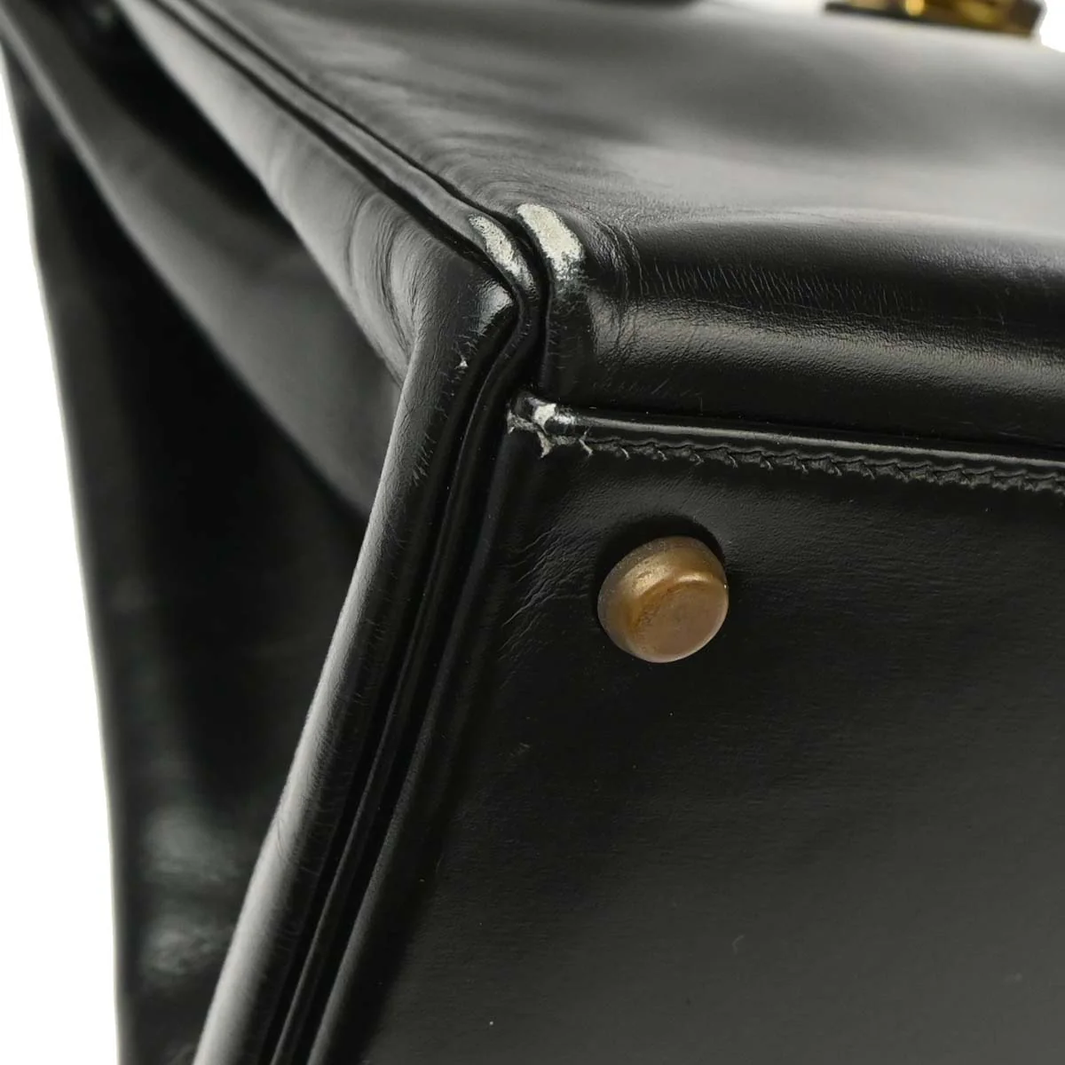 Hermes 1985 Black Box Calf Kelly 35 Retourne Handbag - Image 6