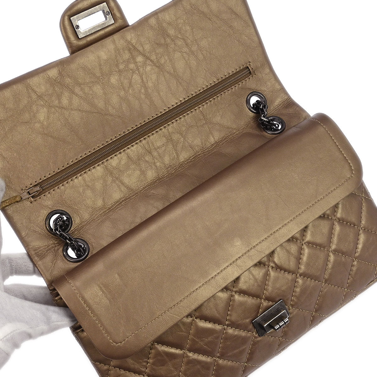 Chanel Bronze Calfskin 2.55 Double Flap Shoulder Bag - Image 6