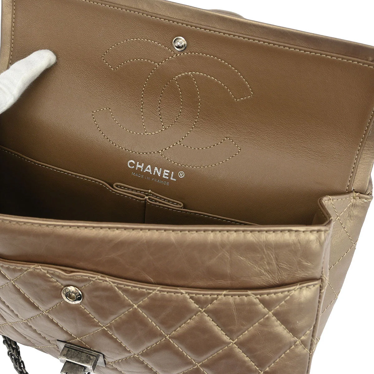 Chanel Bronze Calfskin 2.55 Double Flap Shoulder Bag - Image 9