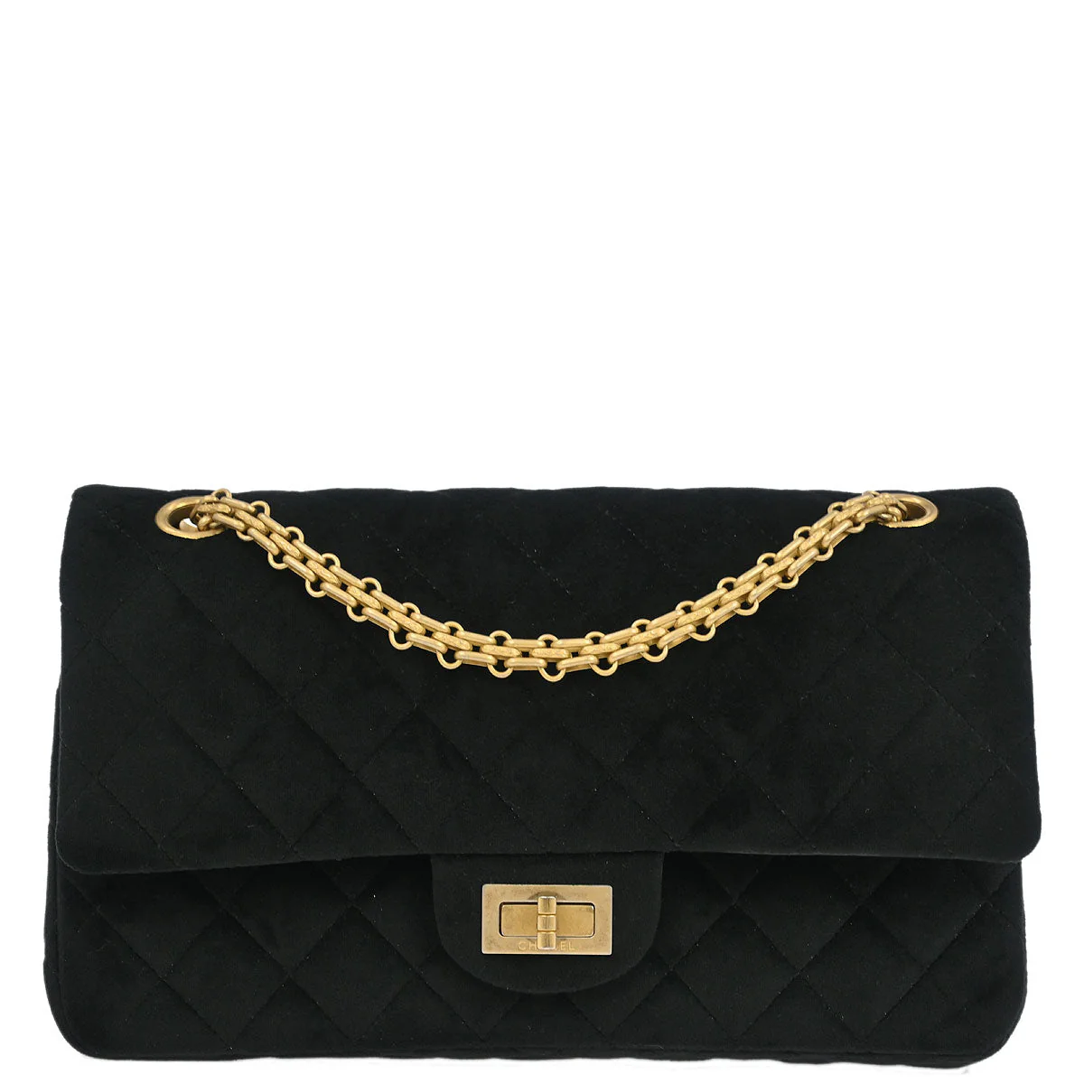 Chanel 2019 Black Velvet 2.55 Small Classic Double Flap Shoulder Bag