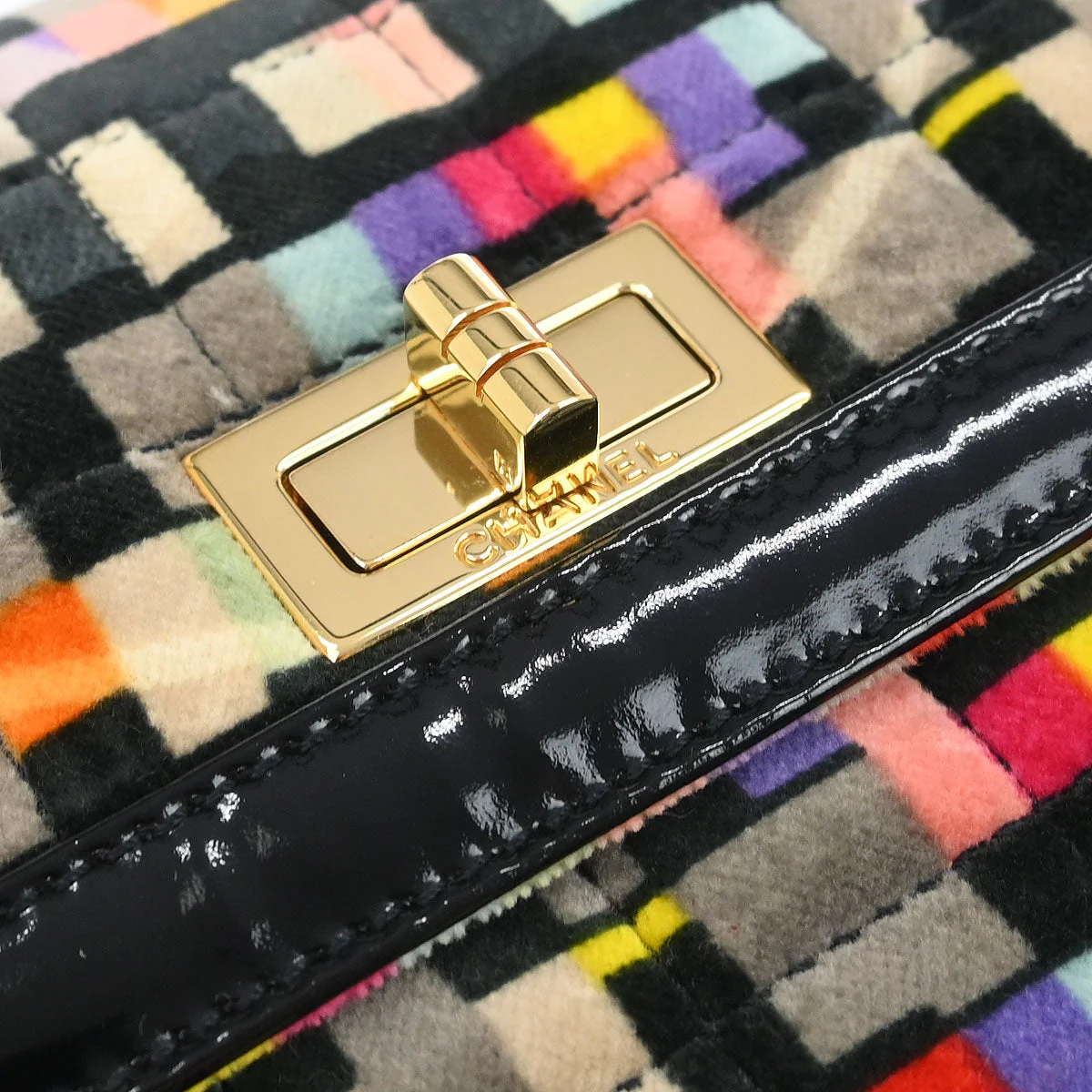 Chanel 2000-2002 Black Velvet Mademoiselle Lock CC Handbag - Image 3