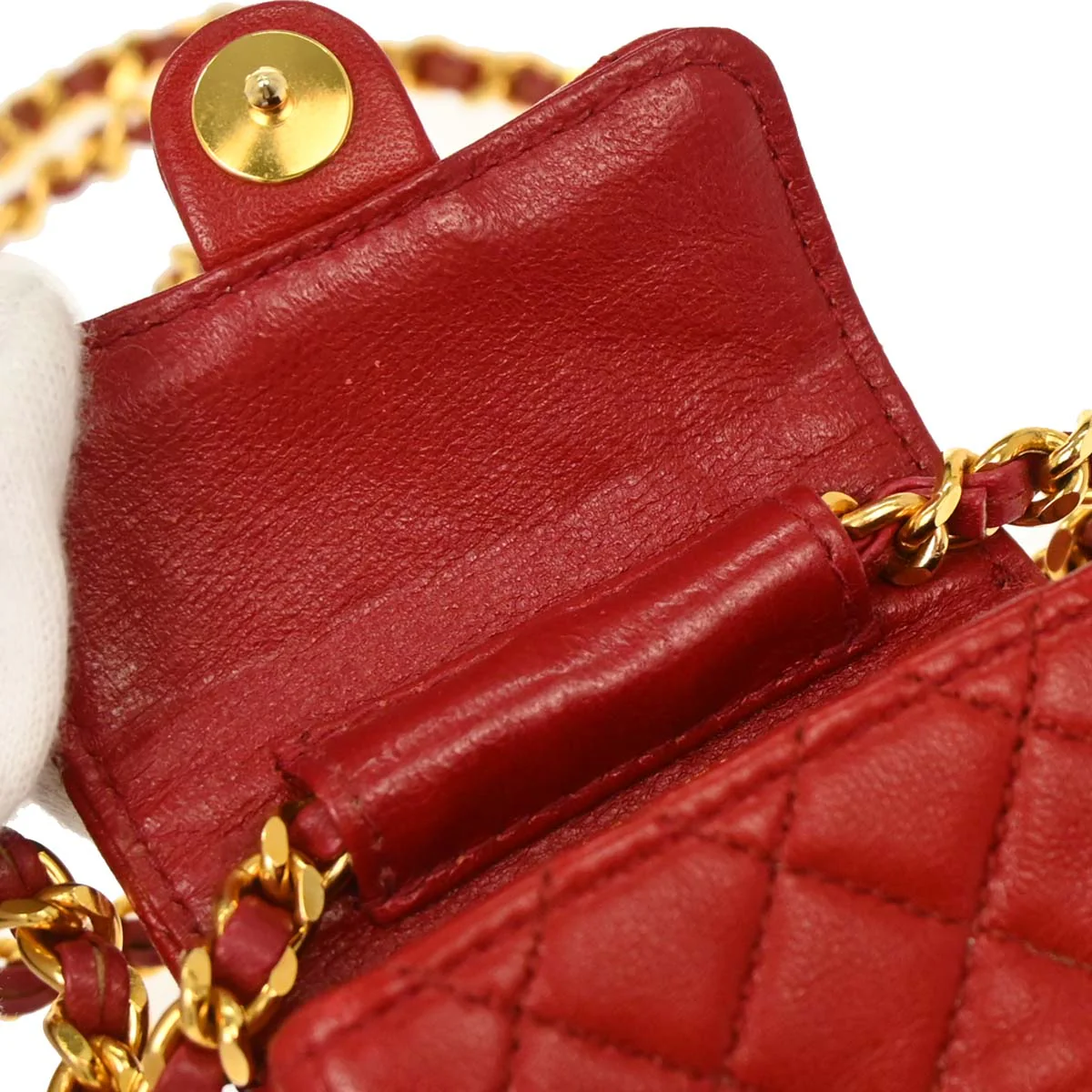 Chanel Red Lambskin Micro Classic Flap Shoulder Bag Pochette - Image 11