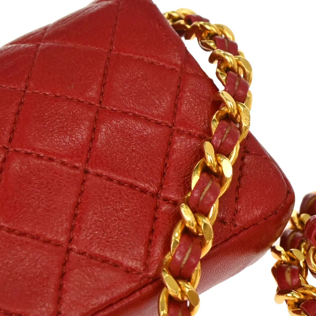 Chanel Red Lambskin Micro Classic Flap Shoulder Bag Pochette - Image 5