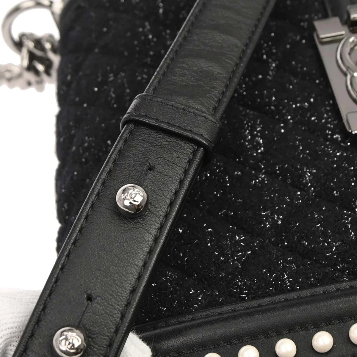 Boy Chanel Black Tweed Lambskin Small Chain Shoulder Bag - Image 9